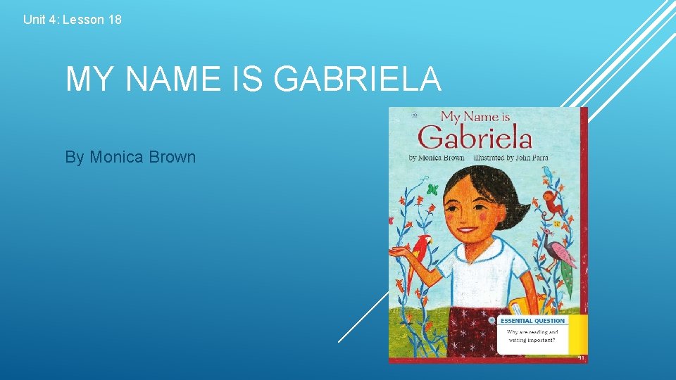 Unit 4: Lesson 18 MY NAME IS GABRIELA By Monica Brown 