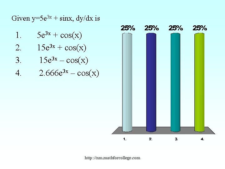 Given y=5 e 3 x + sinx, dy/dx is 1. 2. 3. 4. 5