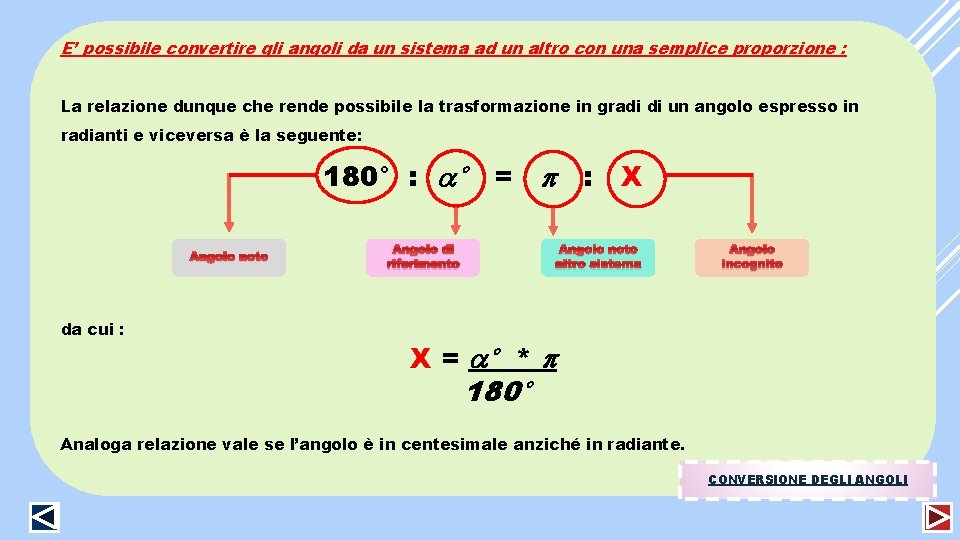 E’ possibile convertire gli angoli da un sistema ad un altro con una semplice