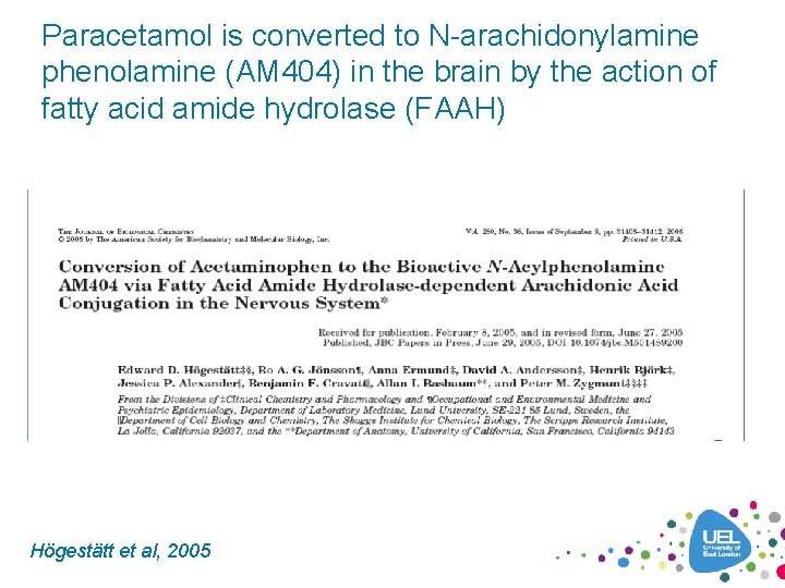 Paracetamol is converted to N-arachidonylamine phenolamine (AM 404) in the brain by the action