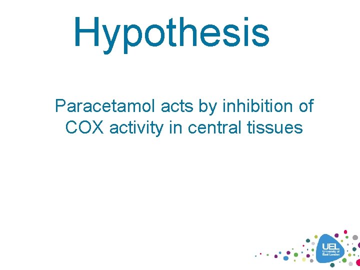 Hypothesis Paracetamol acts by inhibition of COX activity in central tissues 