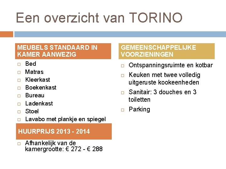 Een overzicht van TORINO MEUBELS STANDAARD IN KAMER AANWEZIG Bed Matras Kleerkast Boekenkast Bureau