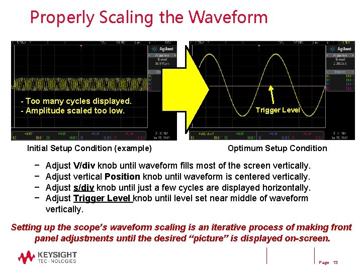 Properly Scaling the Waveform - Too many cycles displayed. - Amplitude scaled too low.