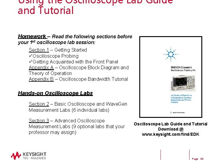 Using the Oscilloscope Lab Guide and Tutorial Homework – Read the following sections before