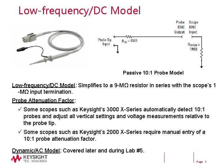 Low-frequency/DC Model Passive 10: 1 Probe Model Low-frequency/DC Model: Simplifies to a 9 -MΩ