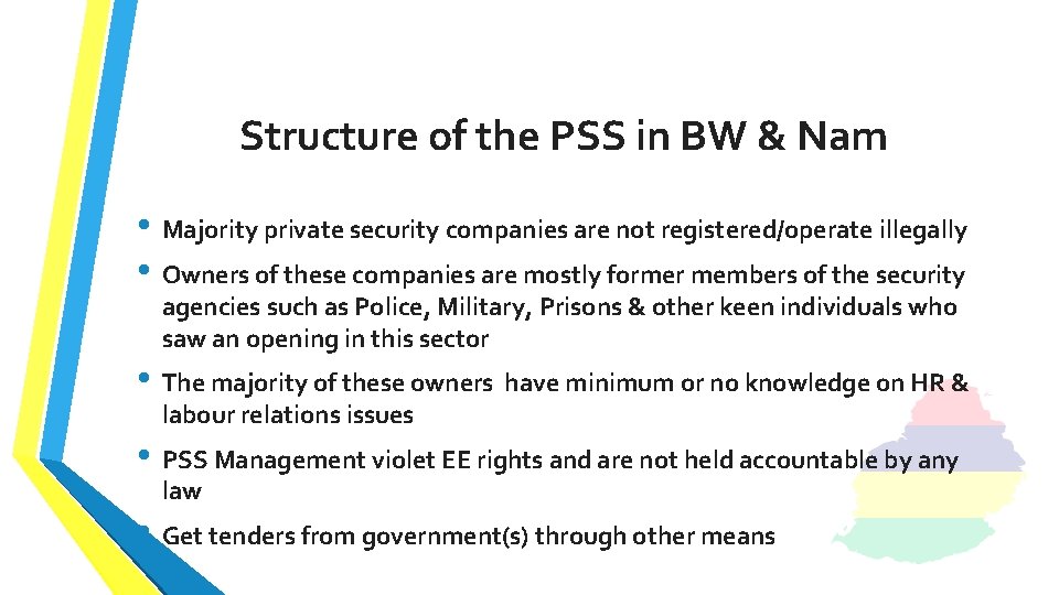 Structure of the PSS in BW & Nam • Majority private security companies are