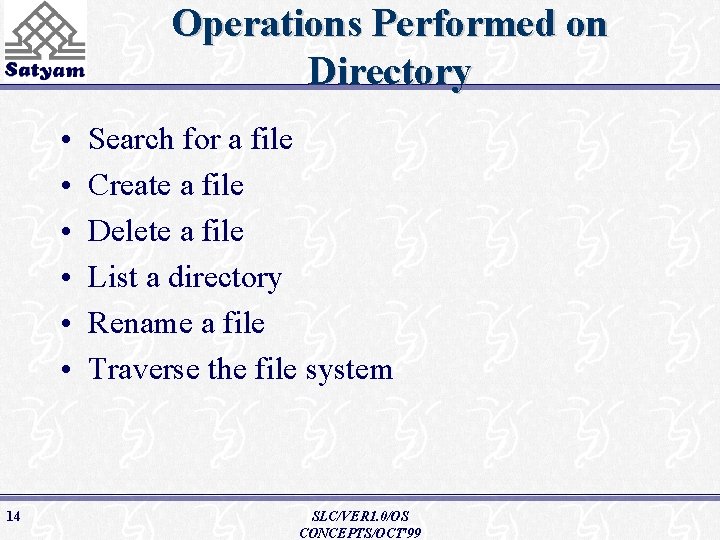 Operations Performed on Directory • • • 14 Search for a file Create a