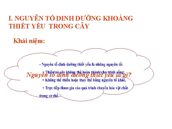 I. NGUYÊN TỐ DINH DƯỠNG KHOÁNG THIẾT YẾU TRONG C Y Khái niệm: Nguyên