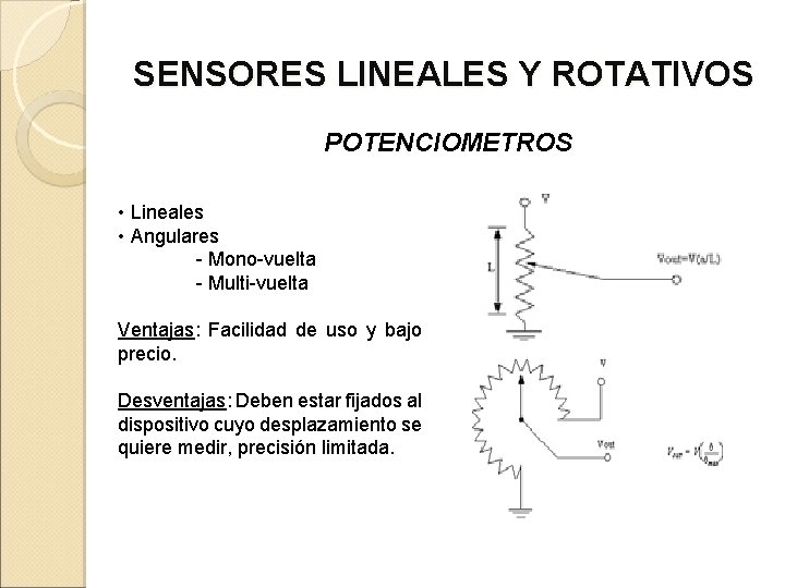 SENSORES LINEALES Y ROTATIVOS POTENCIOMETROS • Lineales • Angulares - Mono-vuelta - Multi-vuelta Ventajas: