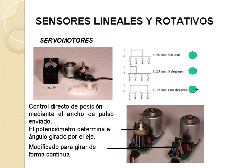 SENSORES LINEALES Y ROTATIVOS SERVOMOTORES Control directo de posición mediante el ancho de pulso