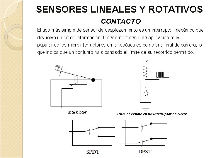 SENSORES LINEALES Y ROTATIVOS CONTACTO El tipo más simple de sensor de desplazamiento es