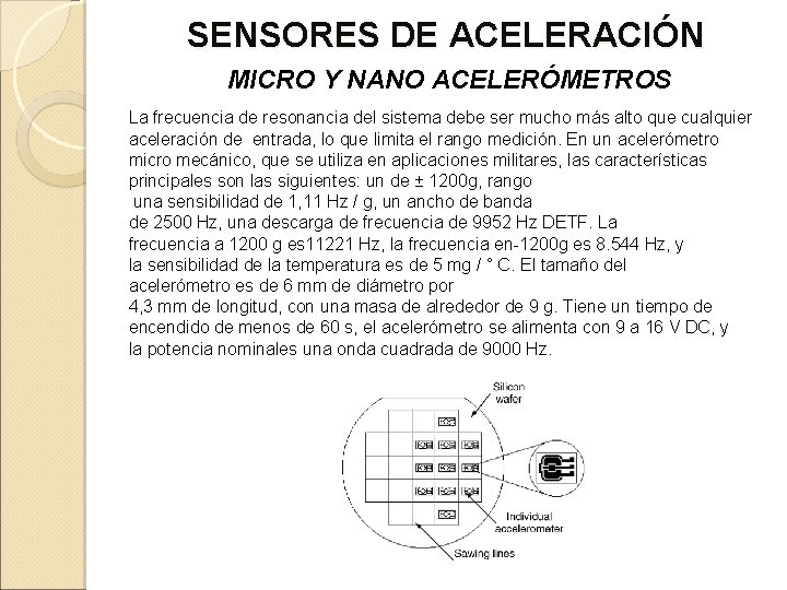 SENSORES DE ACELERACIÓN MICRO Y NANO ACELERÓMETROS La frecuencia de resonancia del sistema debe