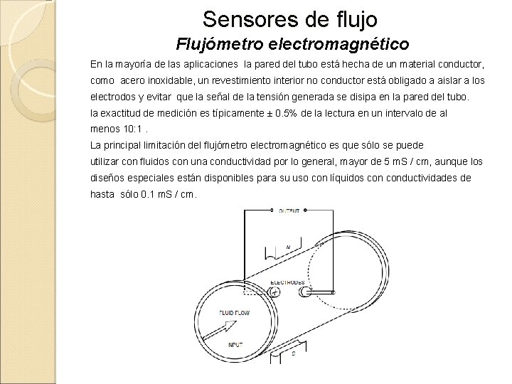 Sensores de flujo Flujómetro electromagnético En la mayoría de las aplicaciones la pared del