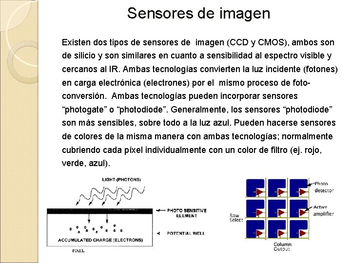 Sensores de imagen Existen dos tipos de sensores de imagen (CCD y CMOS), ambos