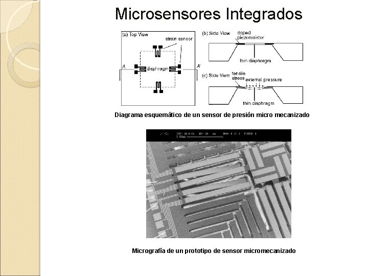 Microsensores Integrados Diagrama esquemático de un sensor de presión micro mecanizado Micrografía de un