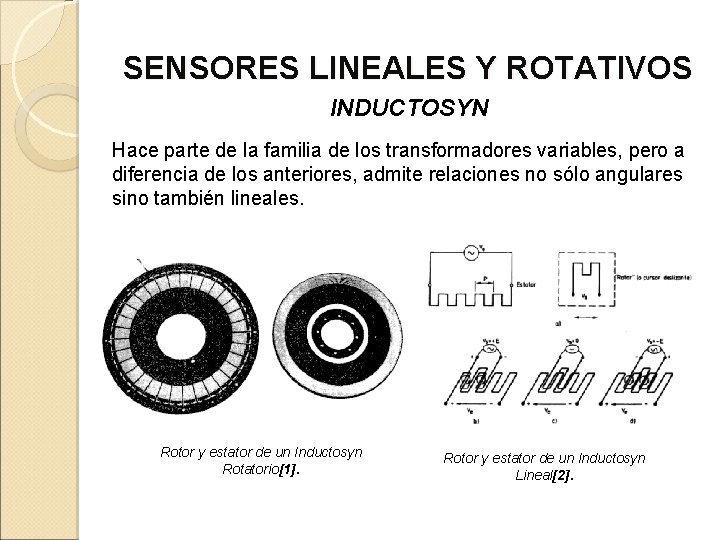 SENSORES LINEALES Y ROTATIVOS INDUCTOSYN Hace parte de la familia de los transformadores variables,