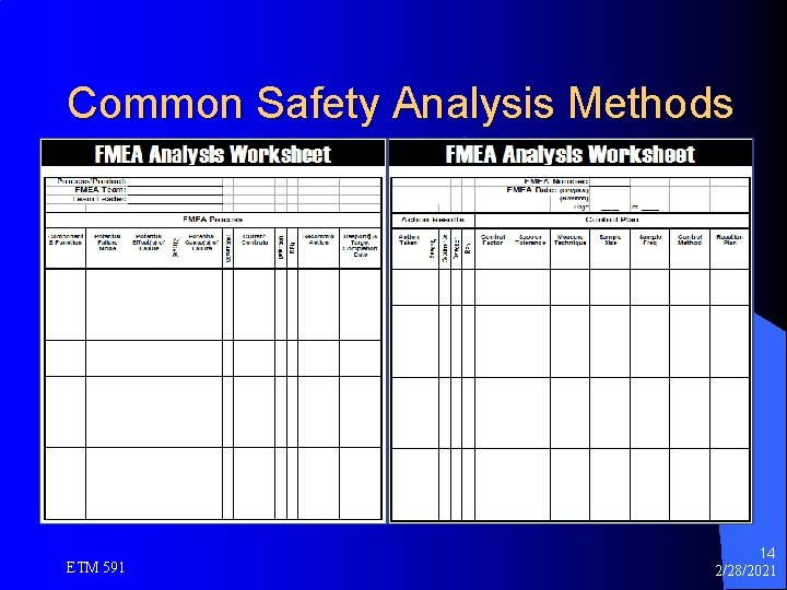 Common Safety Analysis Methods ETM 591 14 2/28/2021 