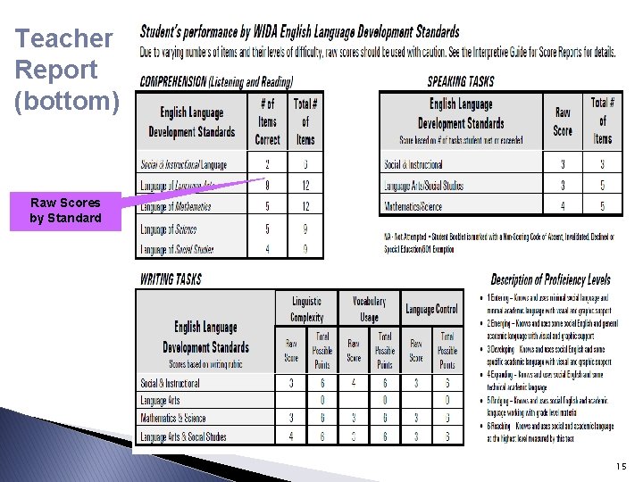 Teacher Report (bottom) Raw Scores by Standard 15 