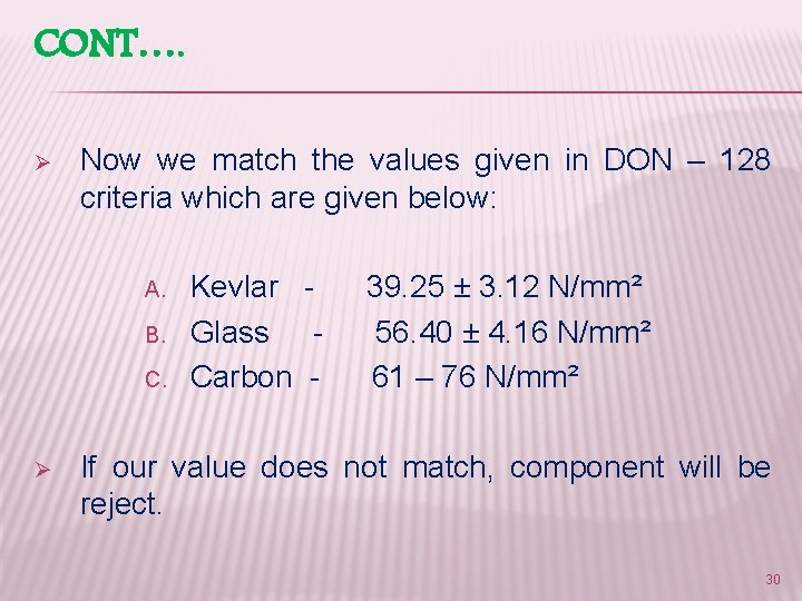 CONT…. Ø Now we match the values given in DON – 128 criteria which