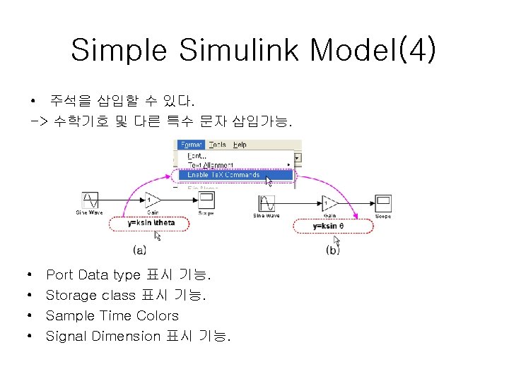 Simple Simulink Model(4) • 주석을 삽입할 수 있다. -> 수학기호 및 다른 특수 문자