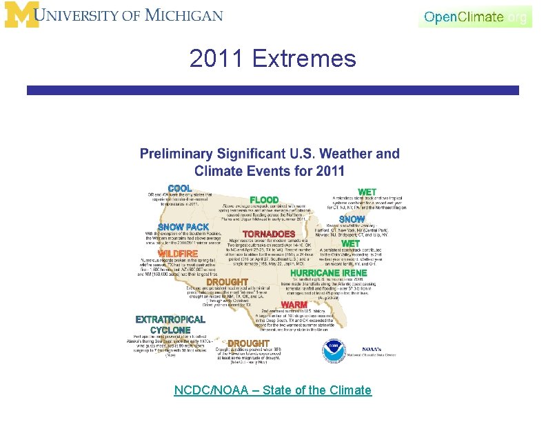 2011 Extremes NCDC/NOAA – State of the Climate 