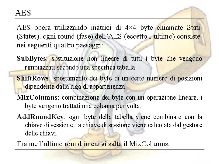 AES opera utilizzando matrici di 4× 4 byte chiamate Stati (States). ogni round (fase)