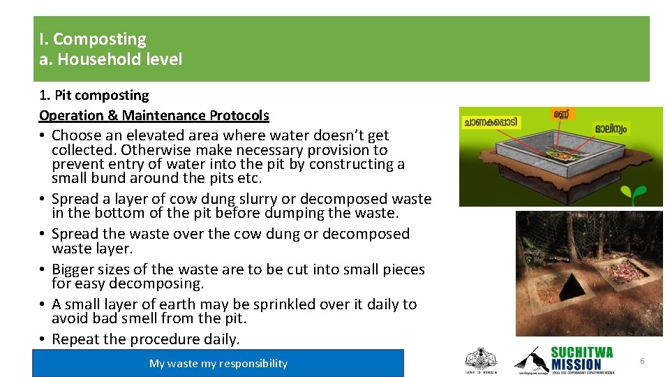I. Composting a. Household level 1. Pit composting Operation & Maintenance Protocols • Choose