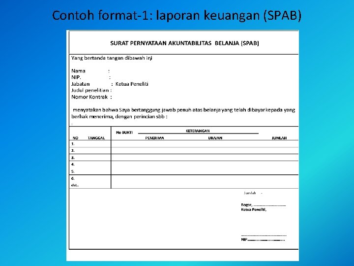 Contoh format-1: laporan keuangan (SPAB) 