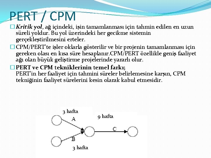 PERT / CPM � Kritik yol, ağ içindeki, işin tamamlanması için tahmin edilen en