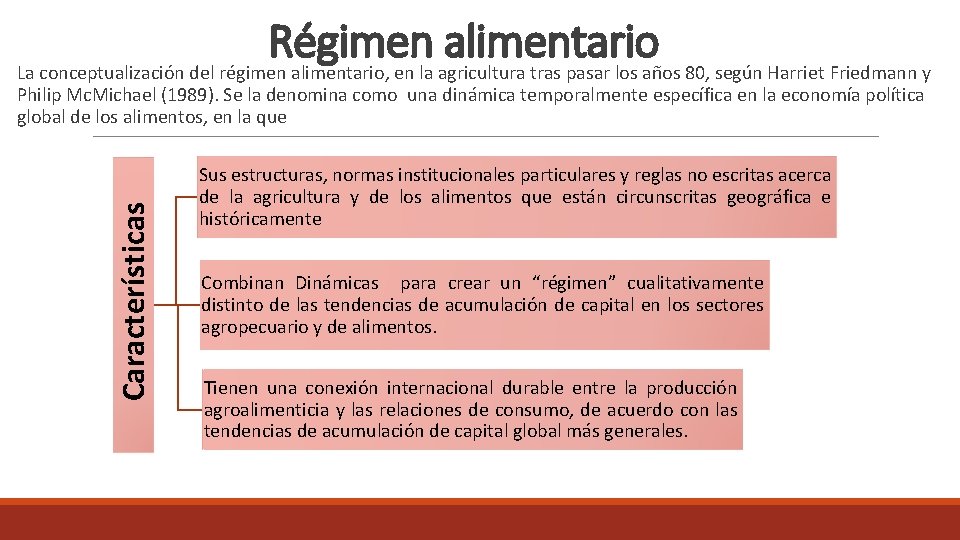 Régimen alimentario La conceptualización del régimen alimentario, en la agricultura tras pasar los años