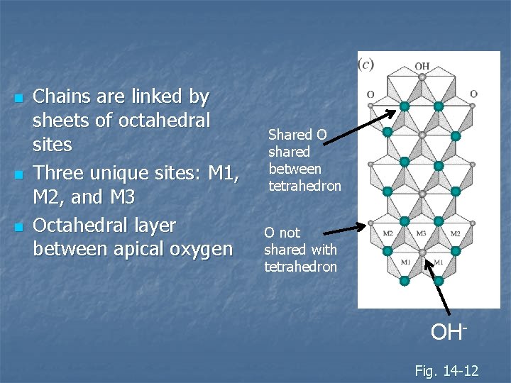 n n n Chains are linked by sheets of octahedral sites Three unique sites: