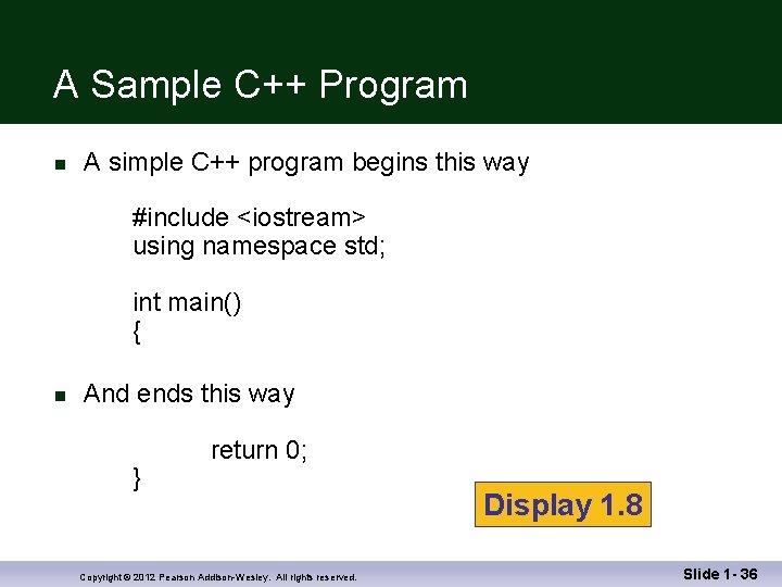 A Sample C++ Program n A simple C++ program begins this way #include <iostream>