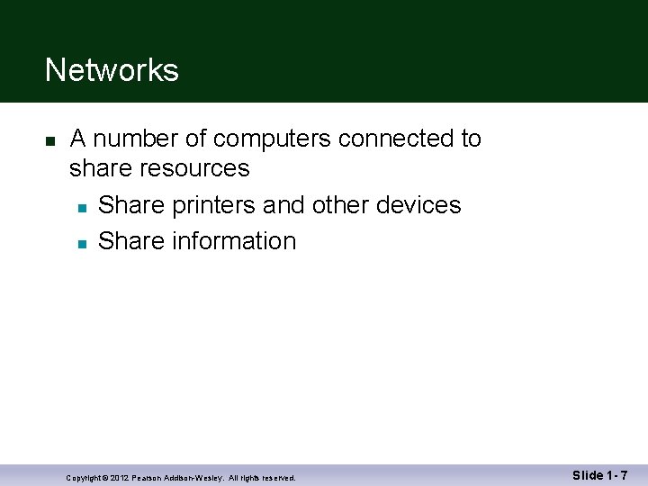 Networks n A number of computers connected to share resources n Share printers and