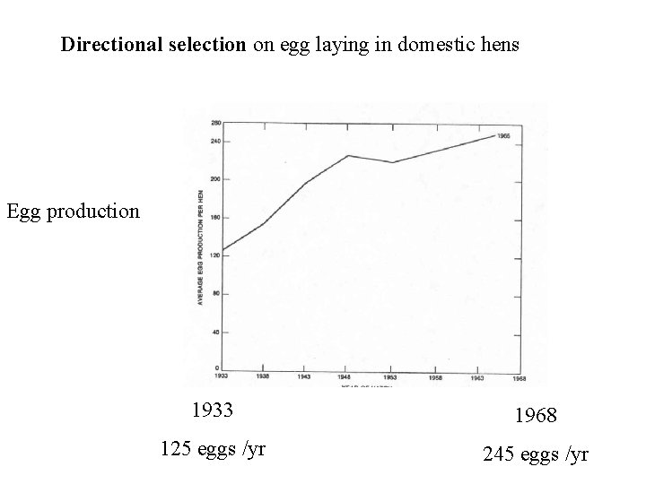 Directional selection on egg laying in domestic hens Egg production 1933 1968 125 eggs