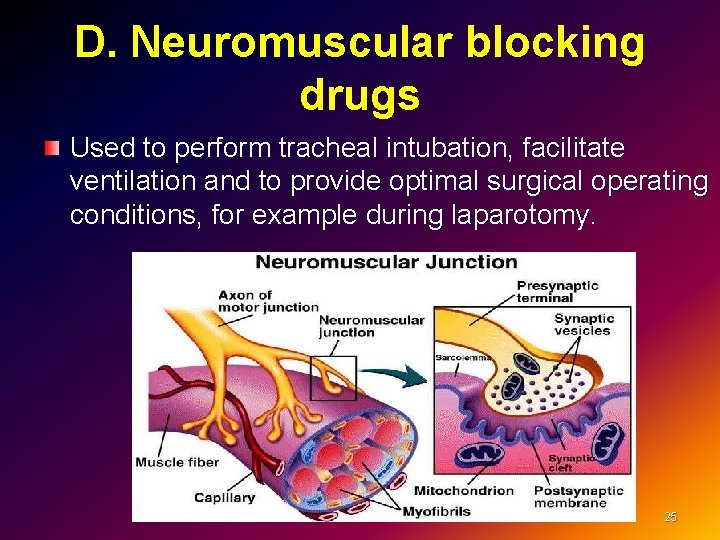 D. Neuromuscular blocking drugs Used to perform tracheal intubation, facilitate ventilation and to provide