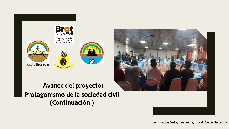 Avance del proyecto: Protagonismo de la sociedad civil (Continuación ) San Pedro Sula, Cortés,