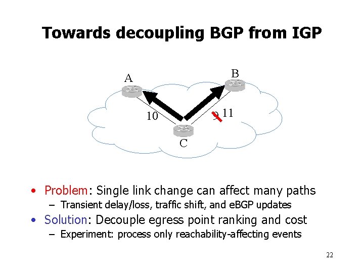 Towards decoupling BGP from IGP B A 9 11 10 C • Problem: Single Towards decoupling BGP from IGP B A 9 11 10 C • Problem: Single