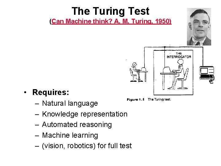 The Turing Test (Can Machine think? A. M. Turing, 1950) • Requires: – – The Turing Test (Can Machine think? A. M. Turing, 1950) • Requires: – –