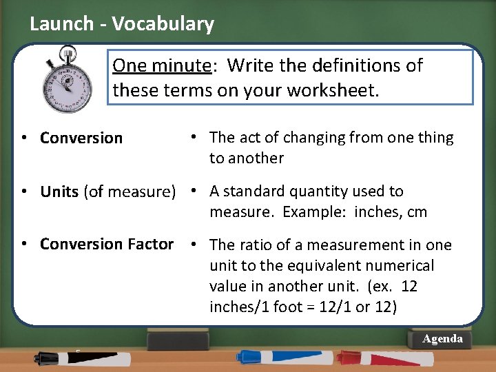 Launch - Vocabulary One minute: Write the definitions of these terms on your worksheet.