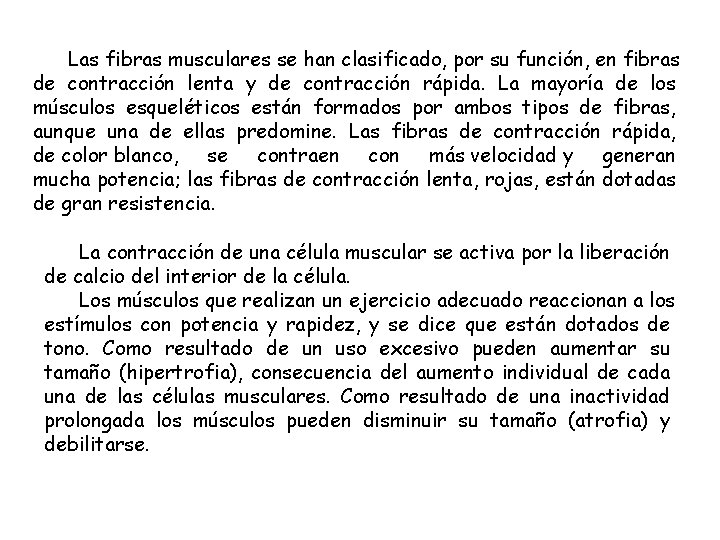 Las fibras musculares se han clasificado, por su función, en fibras de contracción lenta