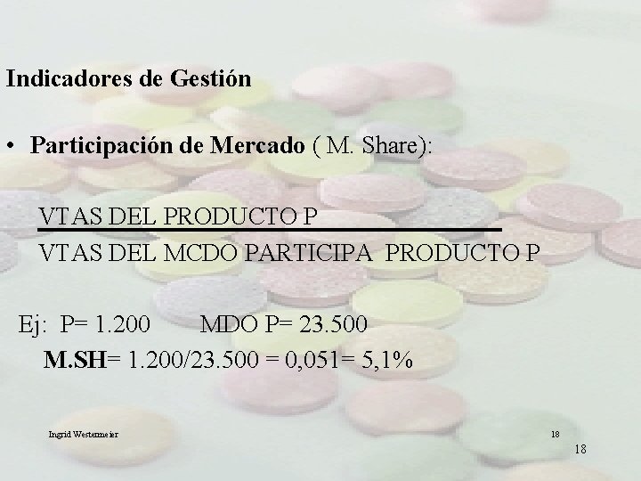 Indicadores de Gestión • Participación de Mercado ( M. Share): VTAS DEL PRODUCTO P