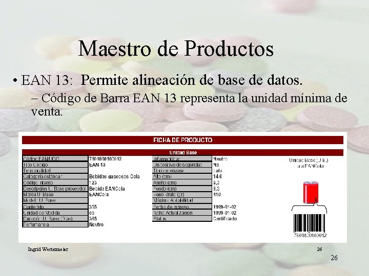 Maestro de Productos • EAN 13: Permite alineación de base de datos. – Código