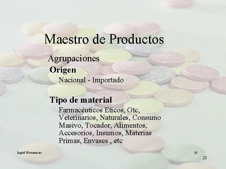 Maestro de Productos Agrupaciones Origen Nacional - Importado Tipo de material Farmacéuticos Eticos, Otc,