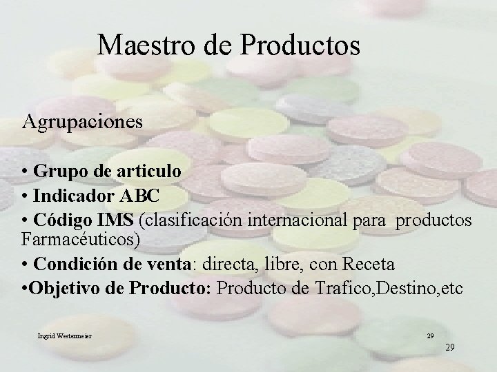 Maestro de Productos Agrupaciones • Grupo de articulo • Indicador ABC • Código IMS