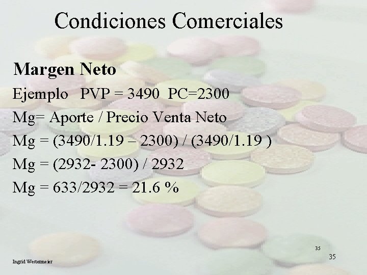 Condiciones Comerciales Margen Neto Ejemplo PVP = 3490 PC=2300 Mg= Aporte / Precio Venta