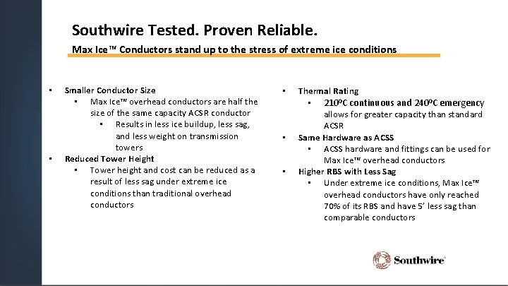 Southwire Tested. Proven Reliable. Max Ice™ Conductors stand up to the stress of extreme