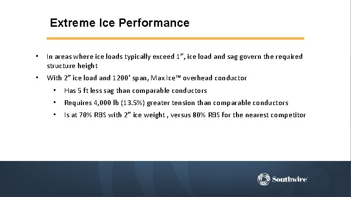 Extreme Ice Performance • In areas where ice loads typically exceed 1”, ice load