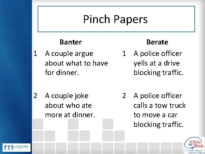 Pinch Papers Banter 1 A couple argue about what to have for dinner. Berate