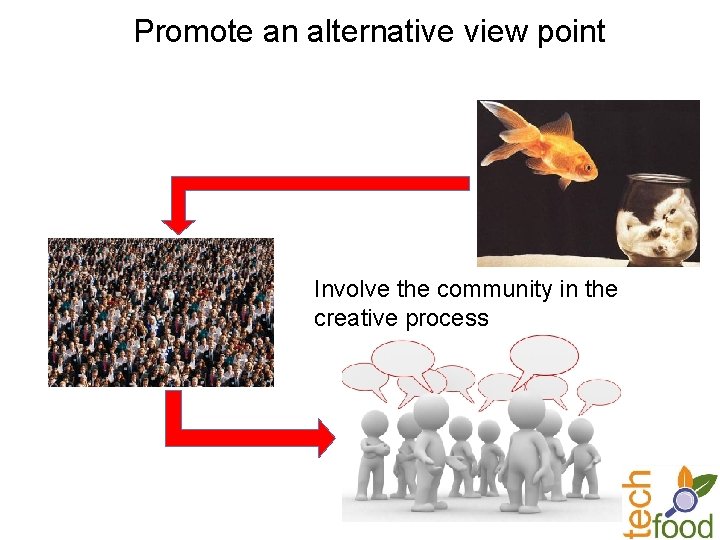 Promote an alternative view point Involve the community in the creative process 