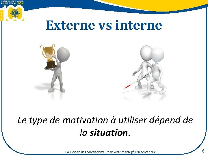 Externe vs interne Le type de motivation à utiliser dépend de la situation. Formation